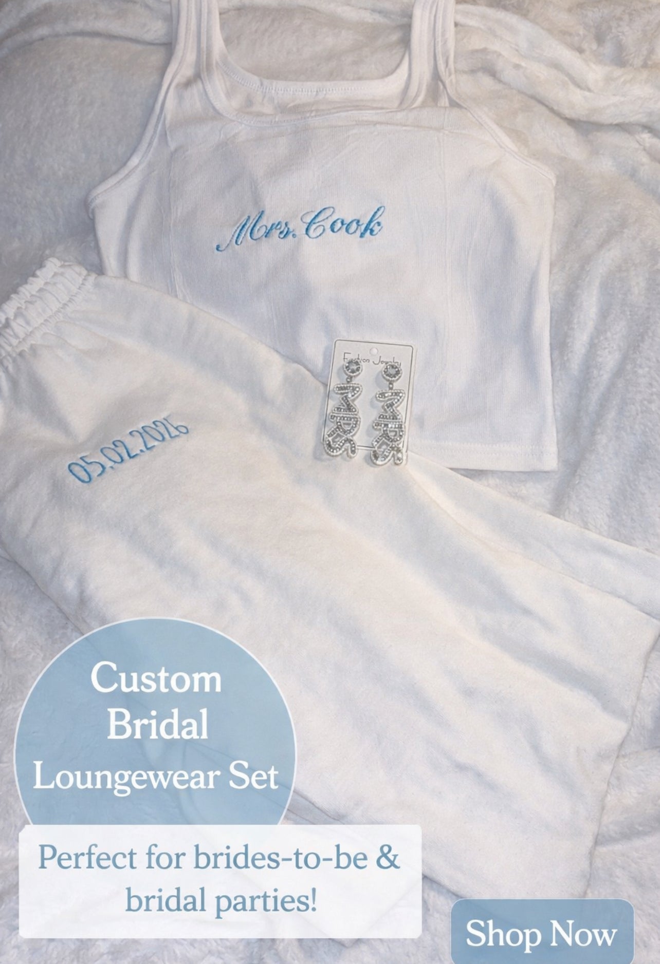 Custom Embroidered Bride Lounge Set